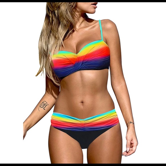 AStylish multi color rainbow ombré bikini 12-14 - Picture 1 of 7